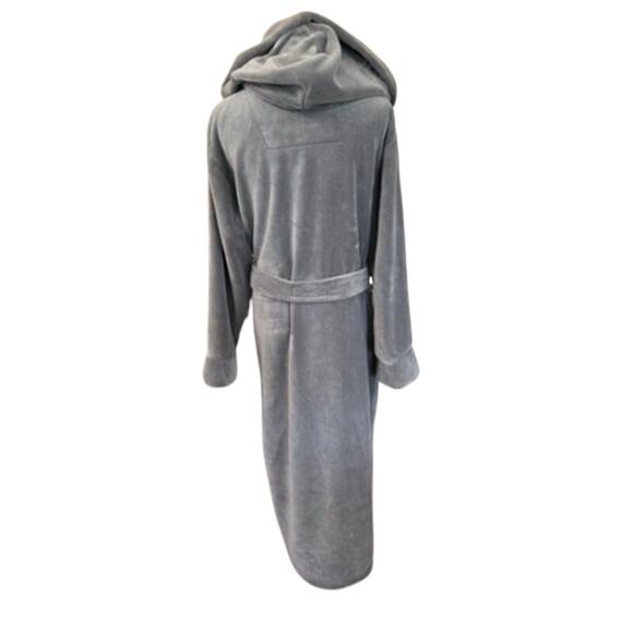 "ALEXANDER DEL ROSSA" women's PLUSH Gray Robe Belted Hooded Spa SZ L Pockets - Picture 2 of 9